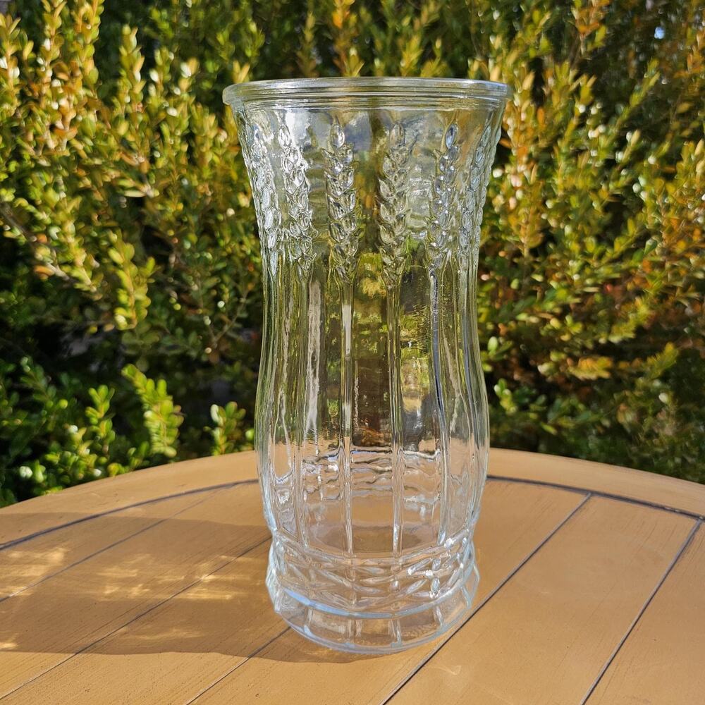 Vintage EO Brody Clear Glass Wheat Flower Vase